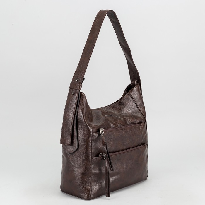 Сумка женская на молнии, 1 отдел с перегородкой, 3 наружных кармана, цвет коричневый