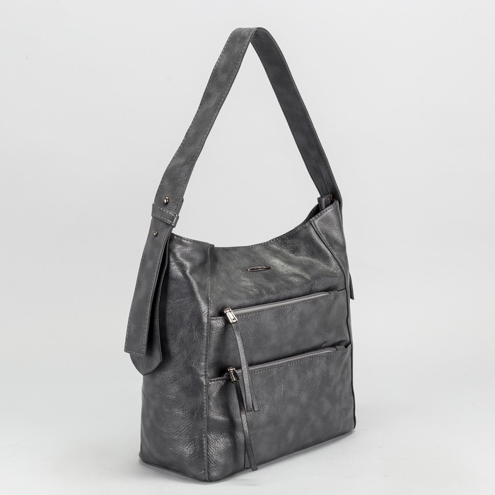 Сумка женская на молнии, 1 отдел с перегородкой, 3 наружных кармана, цвет серый