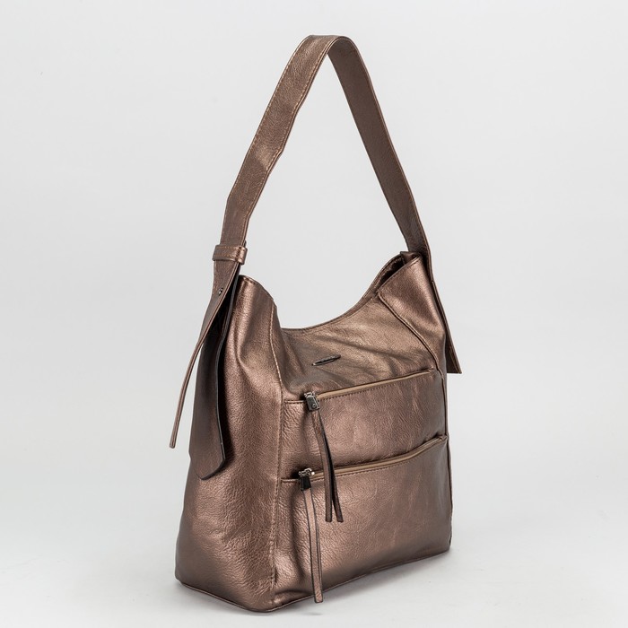 Сумка женская на молнии, 1 отдел с перегородкой, 3 наружных кармана, цвет бронзовый