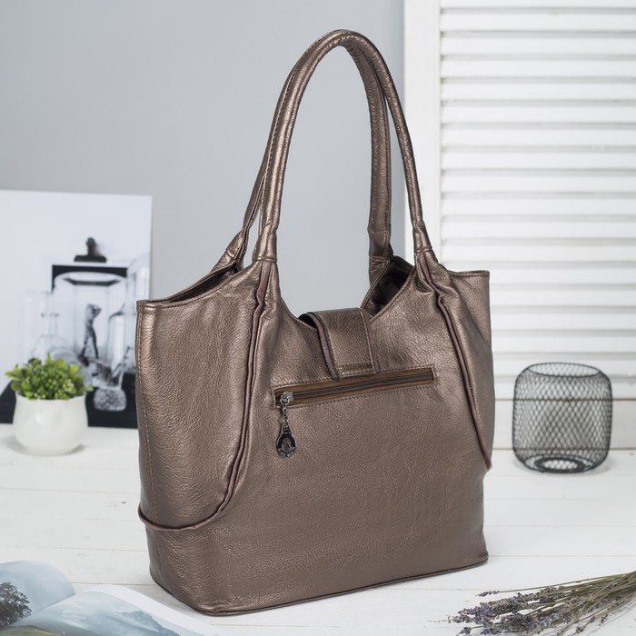 Сумка женская, отдел на молнии, наружный карман, цвет бронзовый