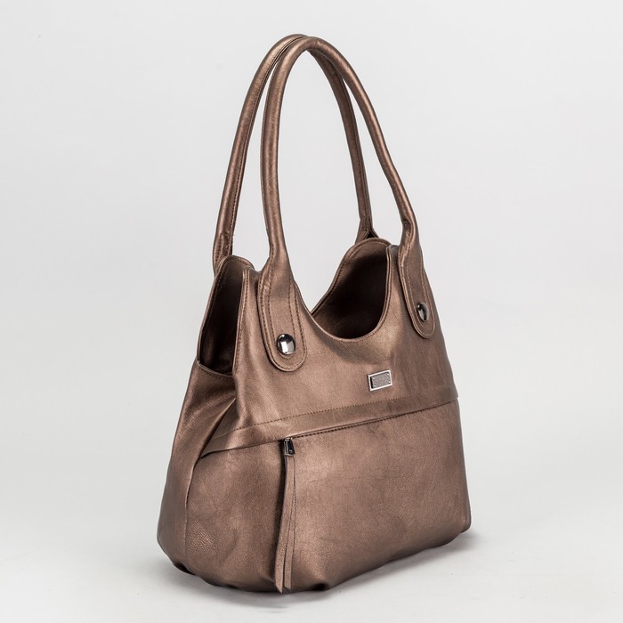 Сумка женская на молнии, 2 отдела, 2 наружных кармана, цвет золотой