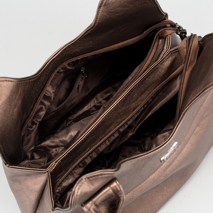 Сумка женская на молнии, 2 отдела, 2 наружных кармана, цвет золотой