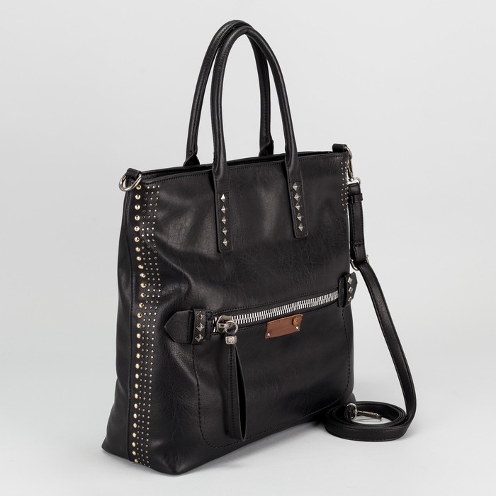 Сумка женская, отдел с перегородкой, 2 наружных кармана, длинный ремень, цвет чёрный