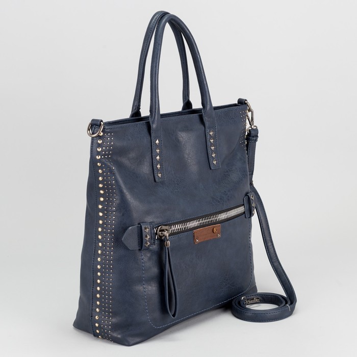 Сумка женская, отдел с перегородкой, 2 наружных кармана, длинный ремень, цвет синий