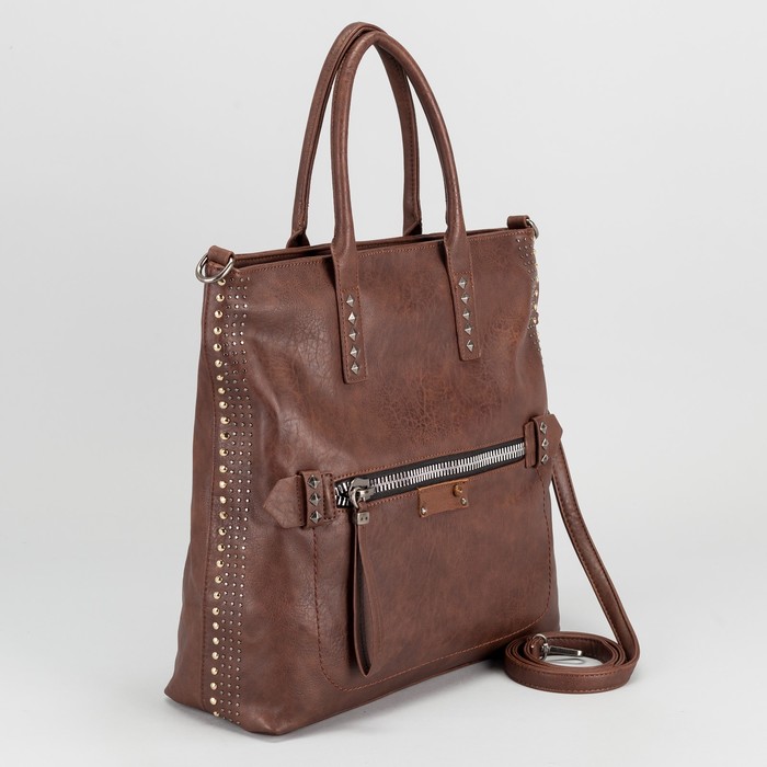 Сумка женская, отдел с перегородкой, 2 наружных кармана, длинный ремень, цвет коричневый