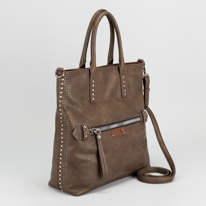 Сумка женская, отдел с перегородкой, 2 наружных кармана, длинный ремень, цвет хаки