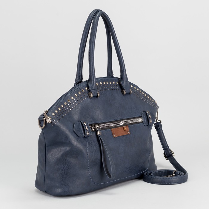 Сумка женская, отдел с перегородкой, 2 наружных кармана, длинный ремень, цвет синий