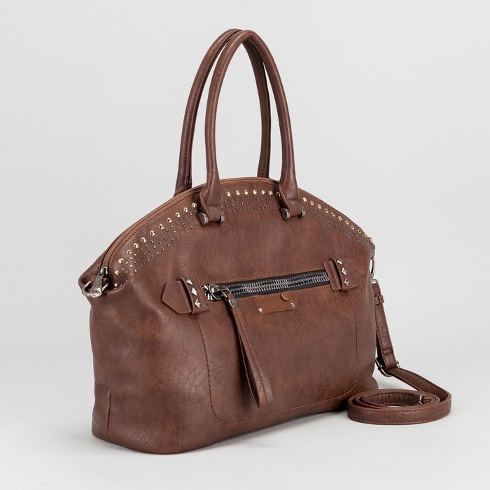 Сумка женская, отдел с перегородкой, 2 наружных кармана, длинный ремень, цвет коричневый