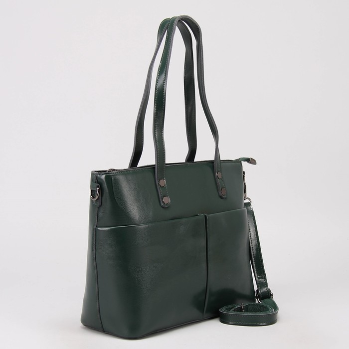 Сумка женская, отдел с перегородкой, 3 наружных кармана, длинный ремень, цвет зелёный