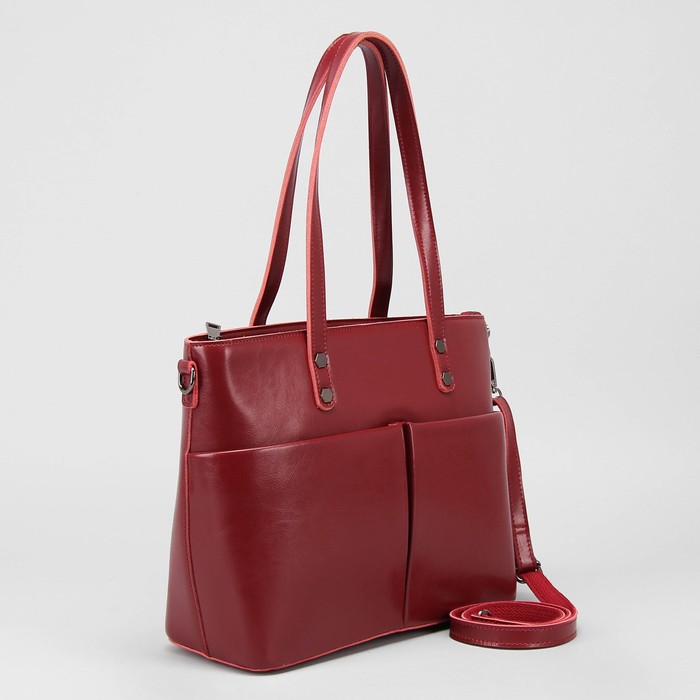 Сумка женская, отдел с перегородкой, 3 наружных кармана, длинный ремень, цвет бордовый