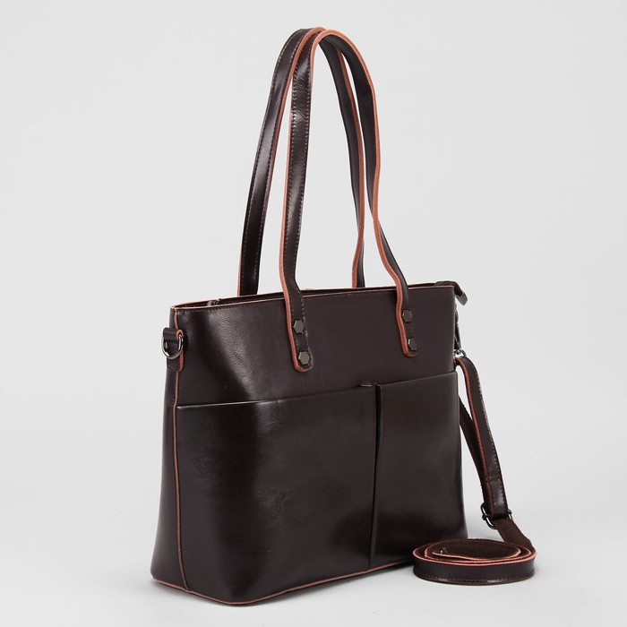 Сумка женская, отдел с перегородкой, 3 наружных кармана, длинный ремень, цвет кофе