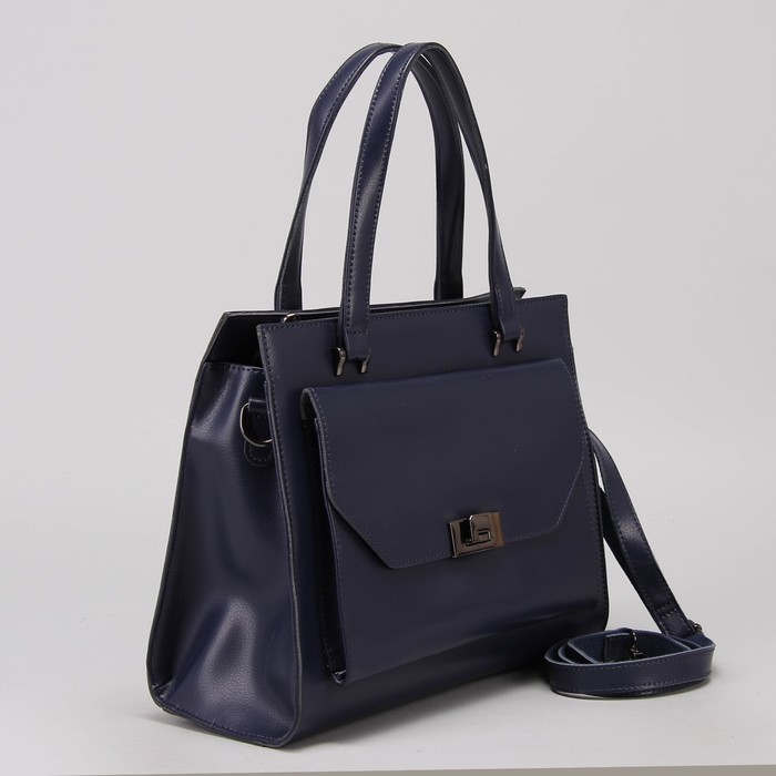 Сумка женская, отдел с перегородкой, 2 наружных кармана, длинный ремень, цвет синий