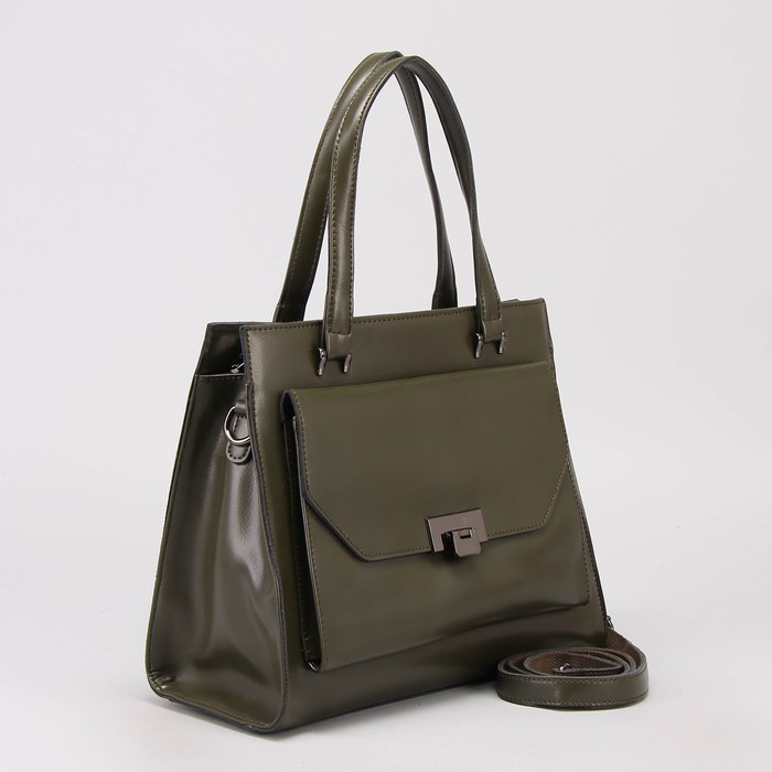 Сумка женская, отдел с перегородкой, 2 наружных кармана, длинный ремень, цвет зелёный