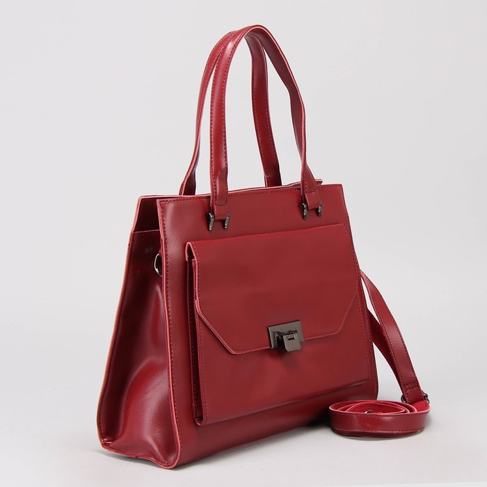 Сумка женская, отдел с перегородкой, 2 наружных кармана, длинный ремень, цвет бордовый