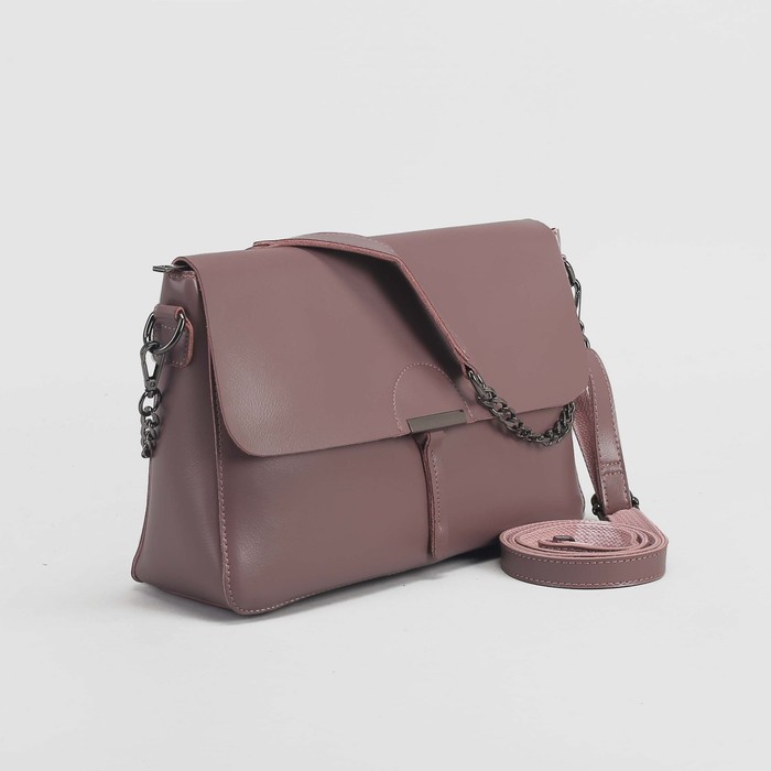 Сумка женская, отдел с перегородкой, наружный карман, длинный ремень, цвет сиреневый
