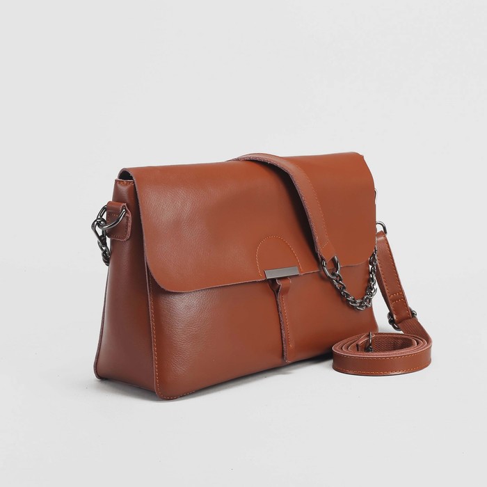 Сумка женская, отдел с перегородкой, наружный карман, длинный ремень, цвет рыжий