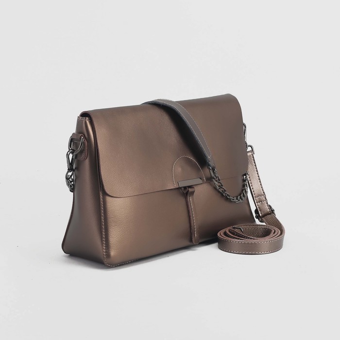 Сумка женская, отдел с перегородкой, наружный карман, длинный ремень, цвет бронзовый