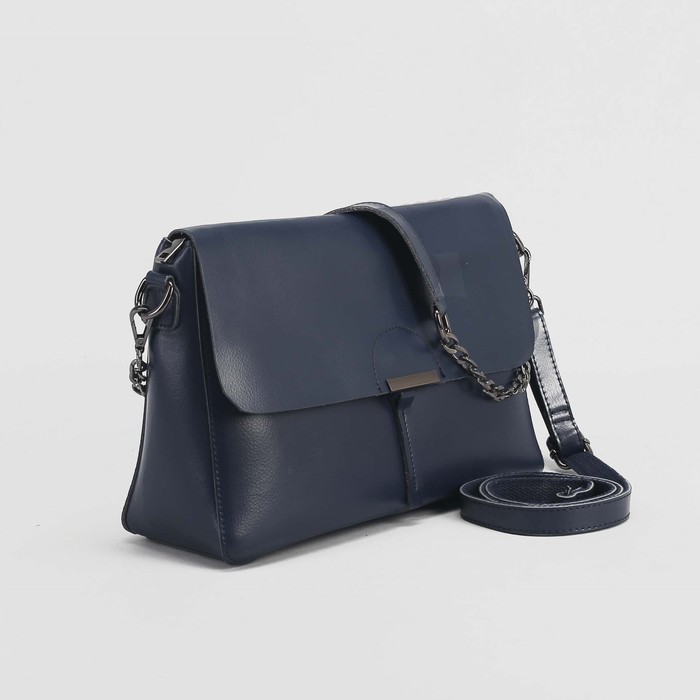 Сумка женская, отдел с перегородкой, наружный карман, длинный ремень, цвет синий