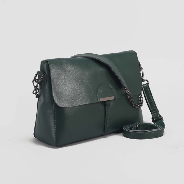 Сумка женская, отдел с перегородкой, наружный карман, длинный ремень, цвет зелёный
