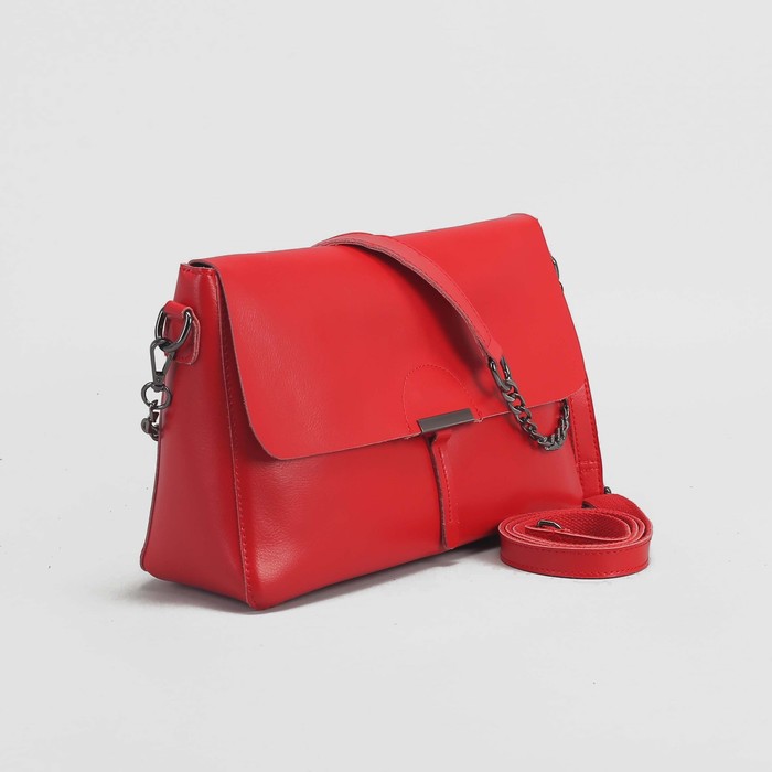 Сумка женская, отдел с перегородкой, наружный карман, длинный ремень, цвет красный