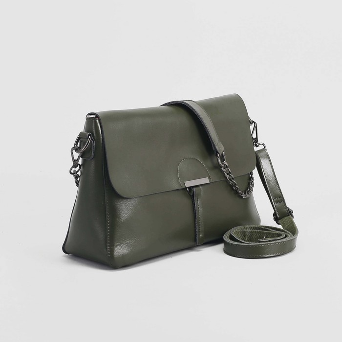 Сумка женская, отдел с перегородкой, наружный карман, длинный ремень, цвет оливковый