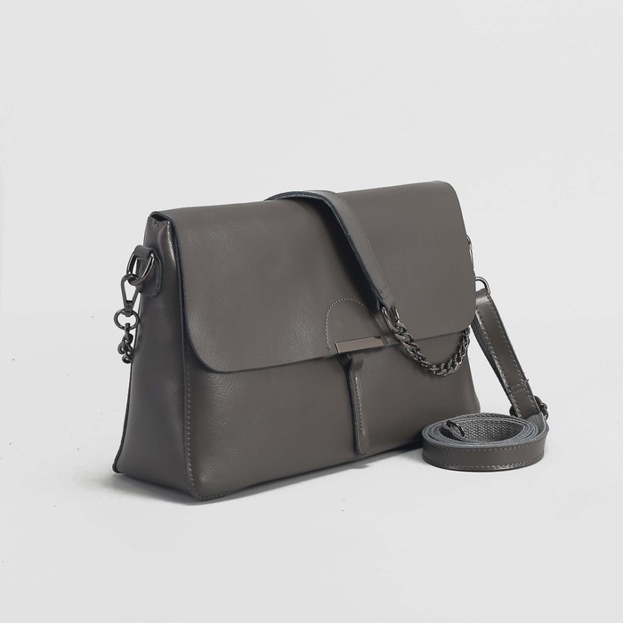 Сумка женская, отдел с перегородкой, наружный карман, длинный ремень, цвет серый