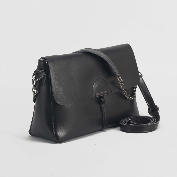 Сумка женская, отдел с перегородкой, наружный карман, длинный ремень, цвет чёрный