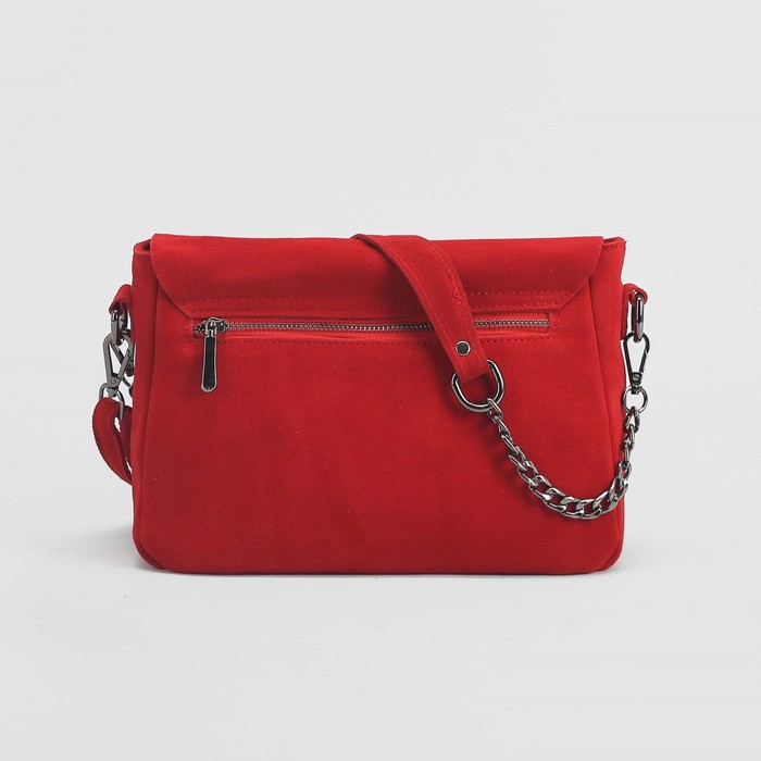 Сумка женская, замша, отдел с перегородкой, 3 наружных кармана, длинный ремень, цвет красный