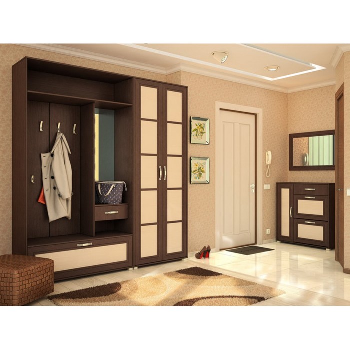 Прихожая "Прато 2", шкаф комбинированный, шкаф 2 дверный, дуб венге/ясень коимбра