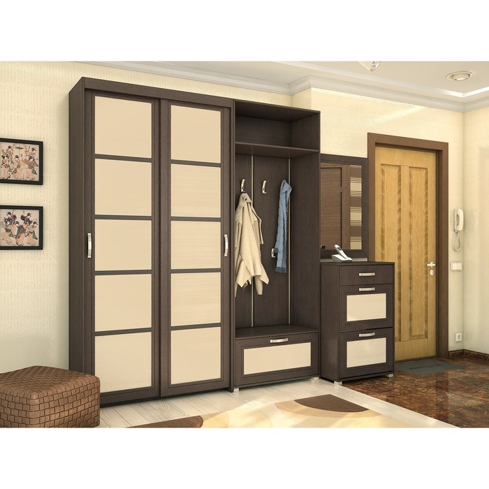 Прихожая "Прато 3", шкаф-купе, шкаф комби, тумба, зеркало, дуб венге/ясень коимбра