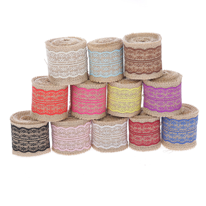 Тесьма текстиль "С кружевом" ширина 6 см намотка 2 метра МИКС