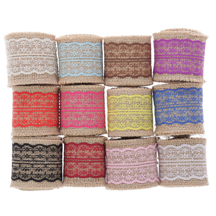 Тесьма текстиль "С кружевом" ширина 6 см намотка 2 метра МИКС