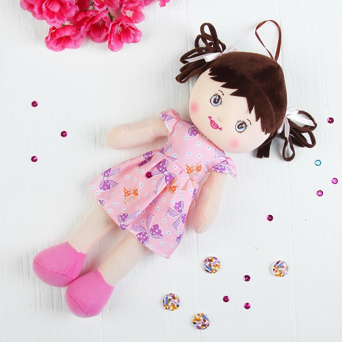 Мягкая игрушка кукла "Девочка" с хвостиками, цвета МИКС