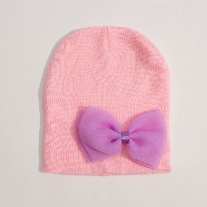 Шапка детская с бантом Collorista, р-р 50-52, св.розовый, акрил 100%, 20Х16,5 см