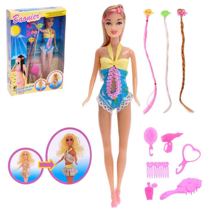 Кукла модель "Арина" в купальнике, меняет цвет кожи, с аксессуарами, МИКС