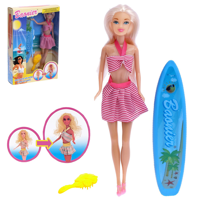 купить Кукла модель Карина с доской для серфинга, меняет цвет, с аксессуарами, МИКС