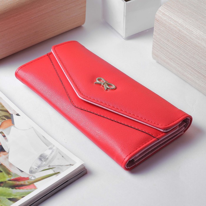 Кошелёк женский, 3 отдела, для карт, монет, цвет красный