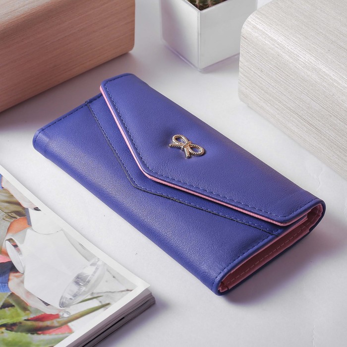 Кошелёк женский, 3 отдела, для карт, монет, цвет синий