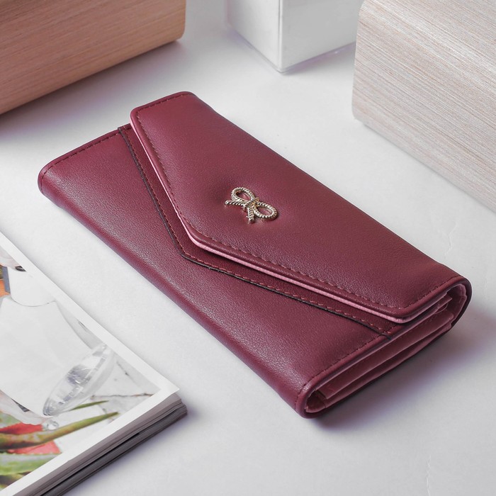 Кошелёк женский, 3 отдела, для карт, монет, цвет бордовый