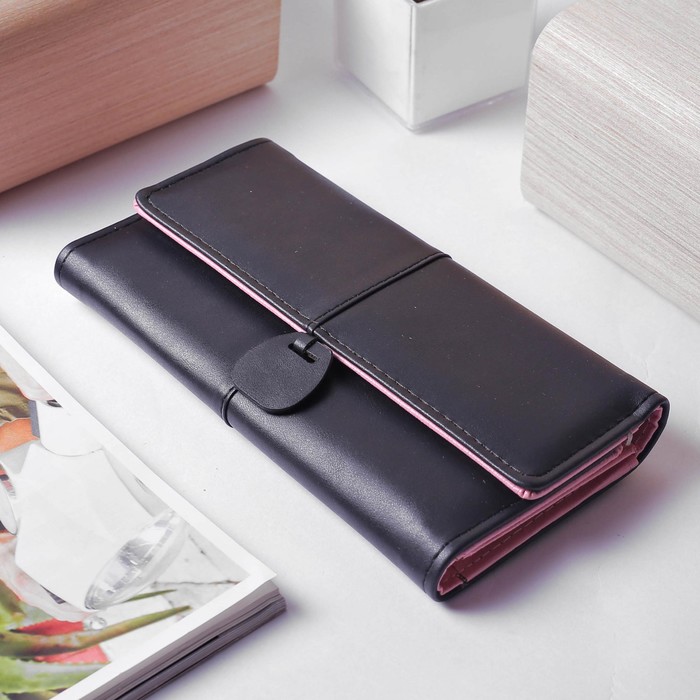 Кошелёк женский, 3 отдела, для карт, монет, цвет чёрный