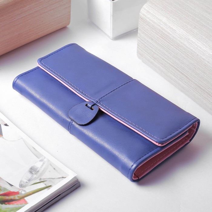 Кошелёк женский, 3 отдела, для карт, монет, цвет синий