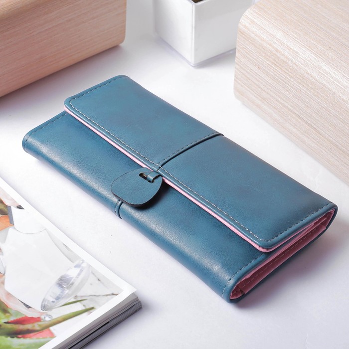 Кошелёк женский, 3 отдела, для карт, монет, цвет сине-зелёный