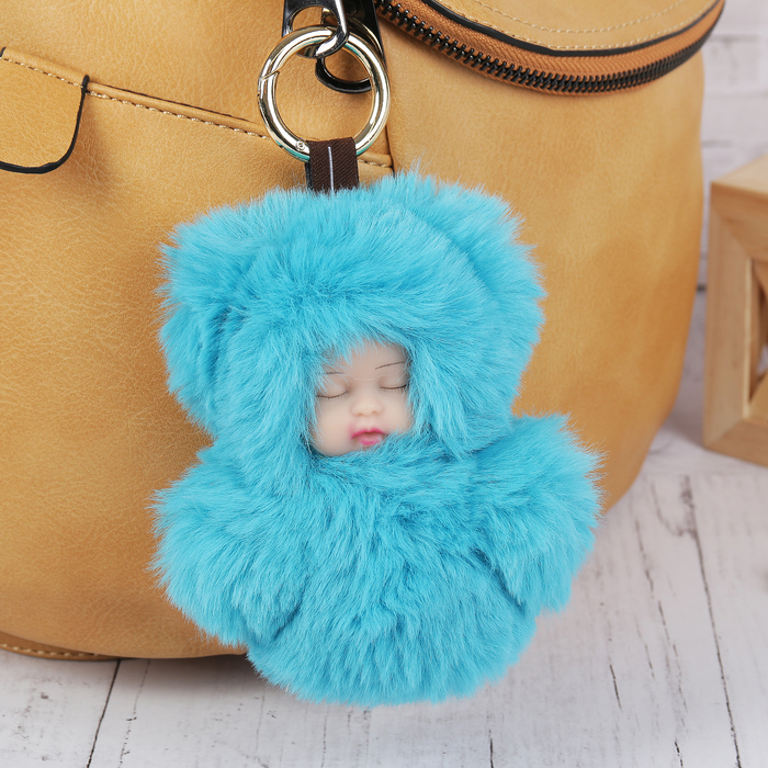 Пушистик на кольце "Малыш в голубой шубке" 12х11 см