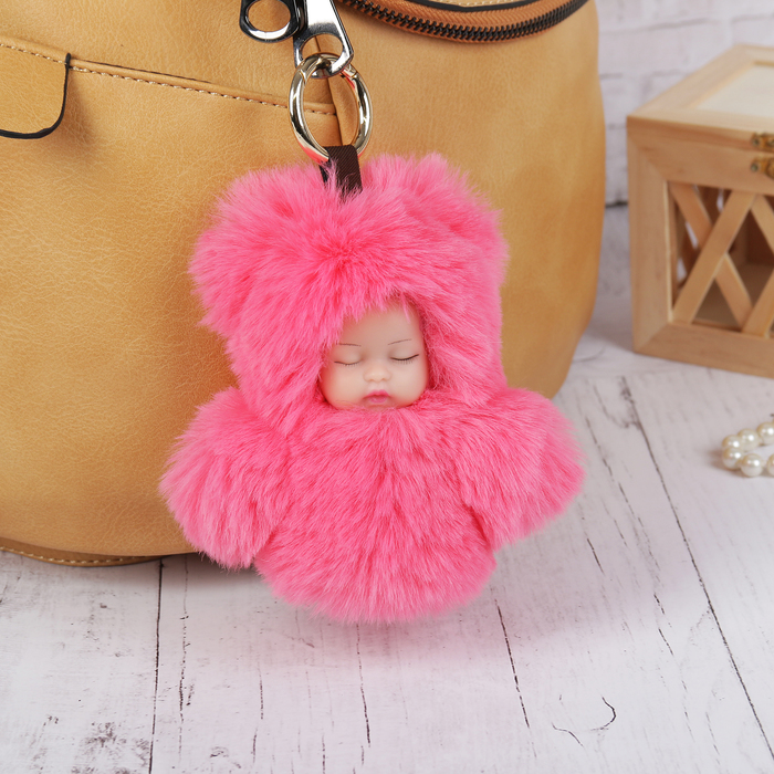 Пушистик на кольце "Малыш-медвежонок" розовый 12х11 см