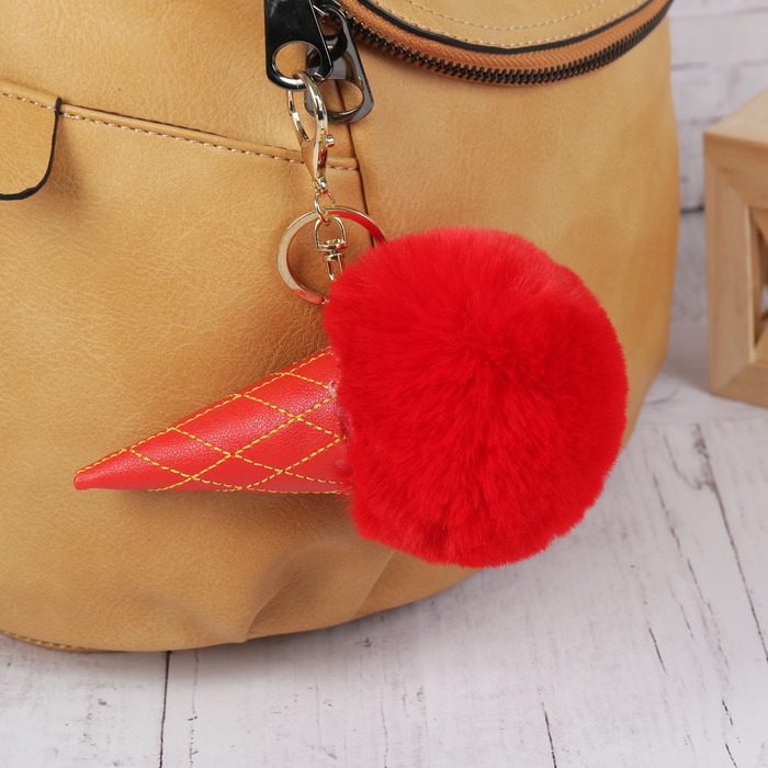 Пушистик на кольце "Мороженое рожок" красный 16х9 см