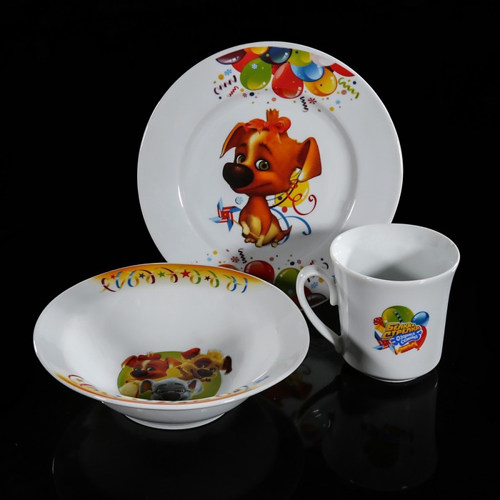 Набор посуды "Кокетка Дина", 3 предмета: кружка 250 мл, миска 300 мл, тарелка d=20 см