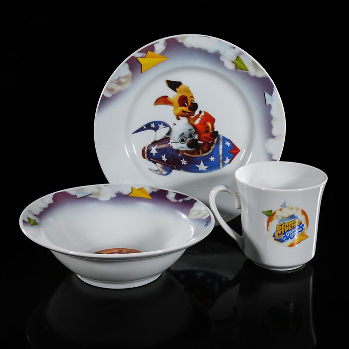 Набор посуды "Озорная семейка на ракете", 3 предмета: кружка 250 мл, миска 300 мл, тарелка 20 см