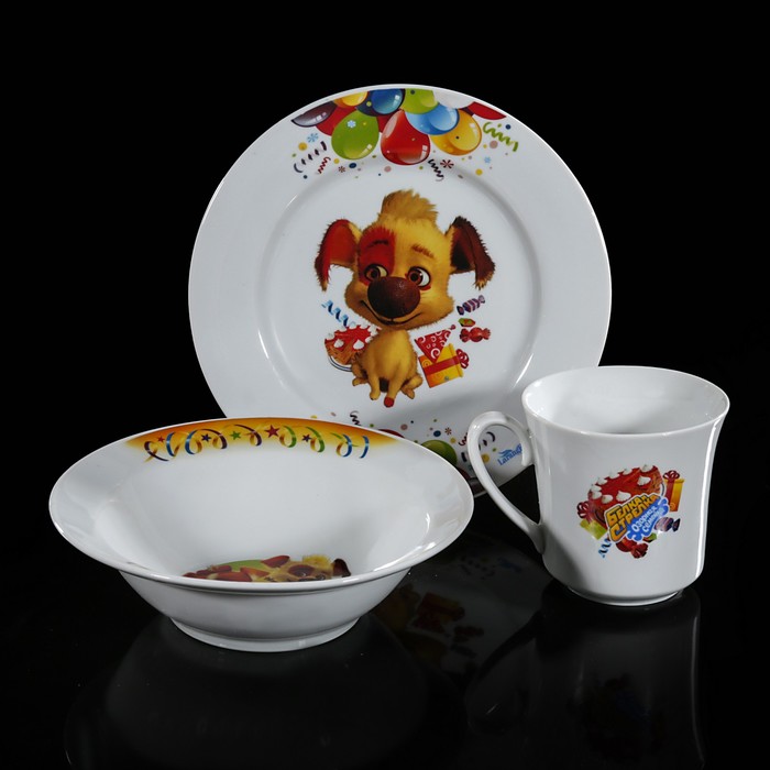 Набор посуды "Озорной Бублик", 3 предмета: кружка 250 мл, миска 300 мл, тарелка d=20 см