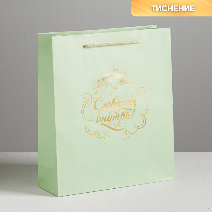 Пакет ламинированный вертикальный с тиснением «Сюрприз внутри», ML 23 × 27 × 8 см