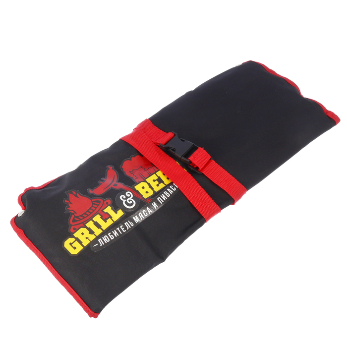 Фартук походный "Любитель мяса и пиваса", лопатка, вилка, щипцы, солонка, перечница,63х43см 236639